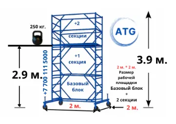 Вышка-тура · 3,9 м (2×2) — база + 2 секции · площадка 2×2 м · до 3,9 м